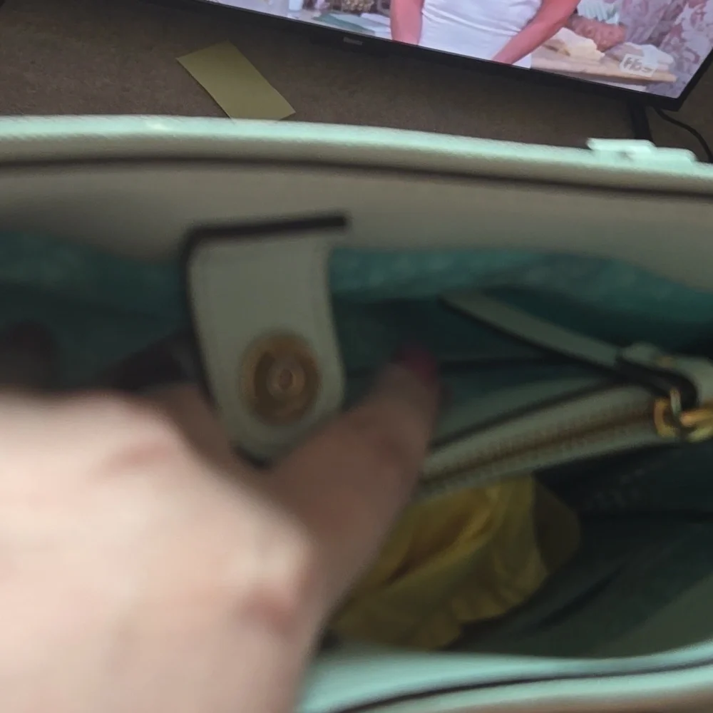 Kate Spade Aqua Blue Geometric Cutout Tote, EUC